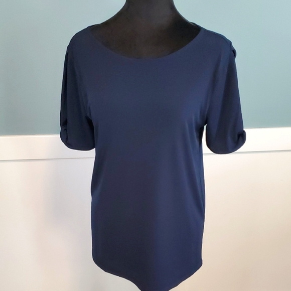 Ann Taylor Factory Navy Blue Open Shoulder Top M - Picture 1 of 8